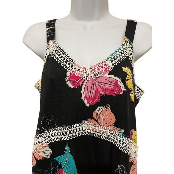 Black Floral Maxi Dress Hi-Lo Hem Sz Med Beach Vacation Y2K babydoll Romantic - Picture 6 of 8